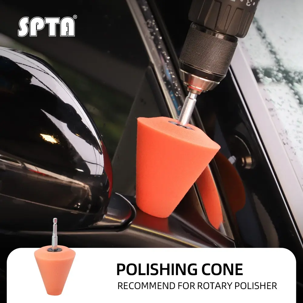 SPTA Orange 6mm Shank Polishing Cone, Car Wheel Hub Drill Buffing Sponge Pads , Polishing Ball,Car Buffers and Polishers Cone Pad for Drill, Attaches to Standard Household Drill