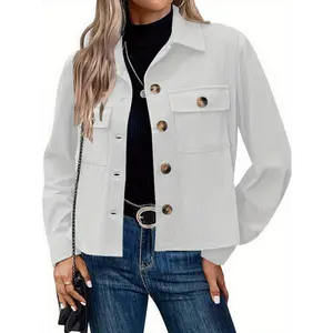 Women'S Vintage Corduroy Jacket - Olive Green Button-Front Coat with Structured Lapel, Non-Bulky Casual Outerwear for Everyday & Formal Outfits, Easy-Care Fall/Winter Jacket (SCACTO), Fall Winter Apparel, Durable Fabric, Fall Fashion, Retro