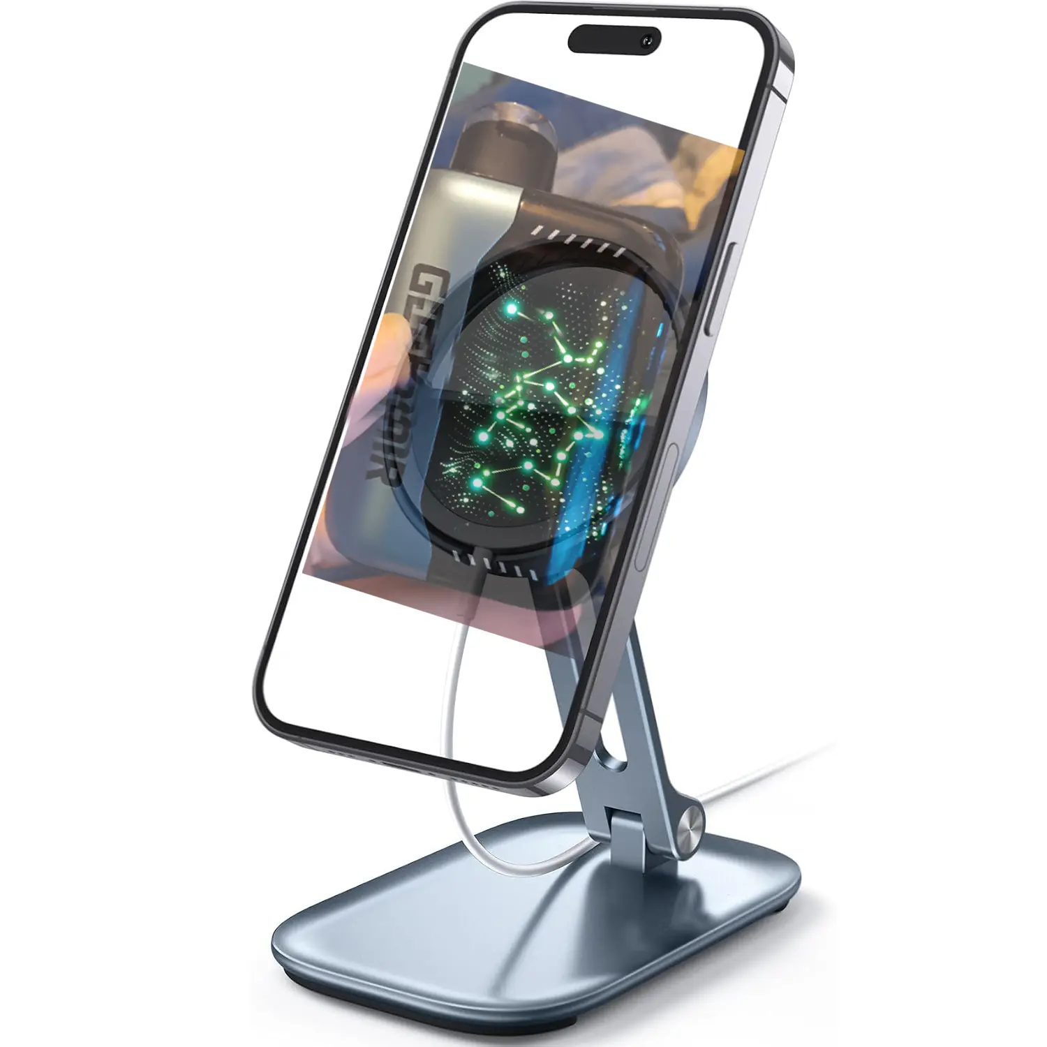 G44K Bar Aluminum Cell Phone Stand, Adjustable Desk Phone Holder for iPhone | Adjustable Viewing Angle, Stable Anti-Slip Base, Case Friendly for iPhone 17 16 15 14 Pro Max, Office Desk Essential Cellphone Smartphone Mount