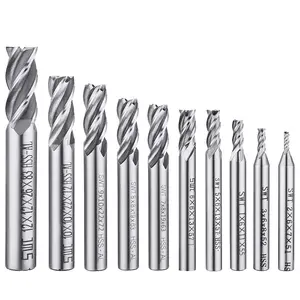 10 count 0.08" - 0." End Mills,  4-Flute HSS CNC Straight Shank Drill Bit Set  Tool Set for   Steel Titanium