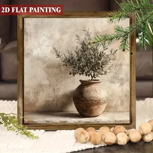 2D Flat, 1pc Rustic Olive Tree in Pot Wall Art - 8.0x8.0 inch Recycled Wood Framed Botanical Painting, Farmhouse Home Decor for Kitchen, Office, Living Room, Perfect Housewarming Gift for Christmas, Thanksgiving, Halloween, 2D Flat