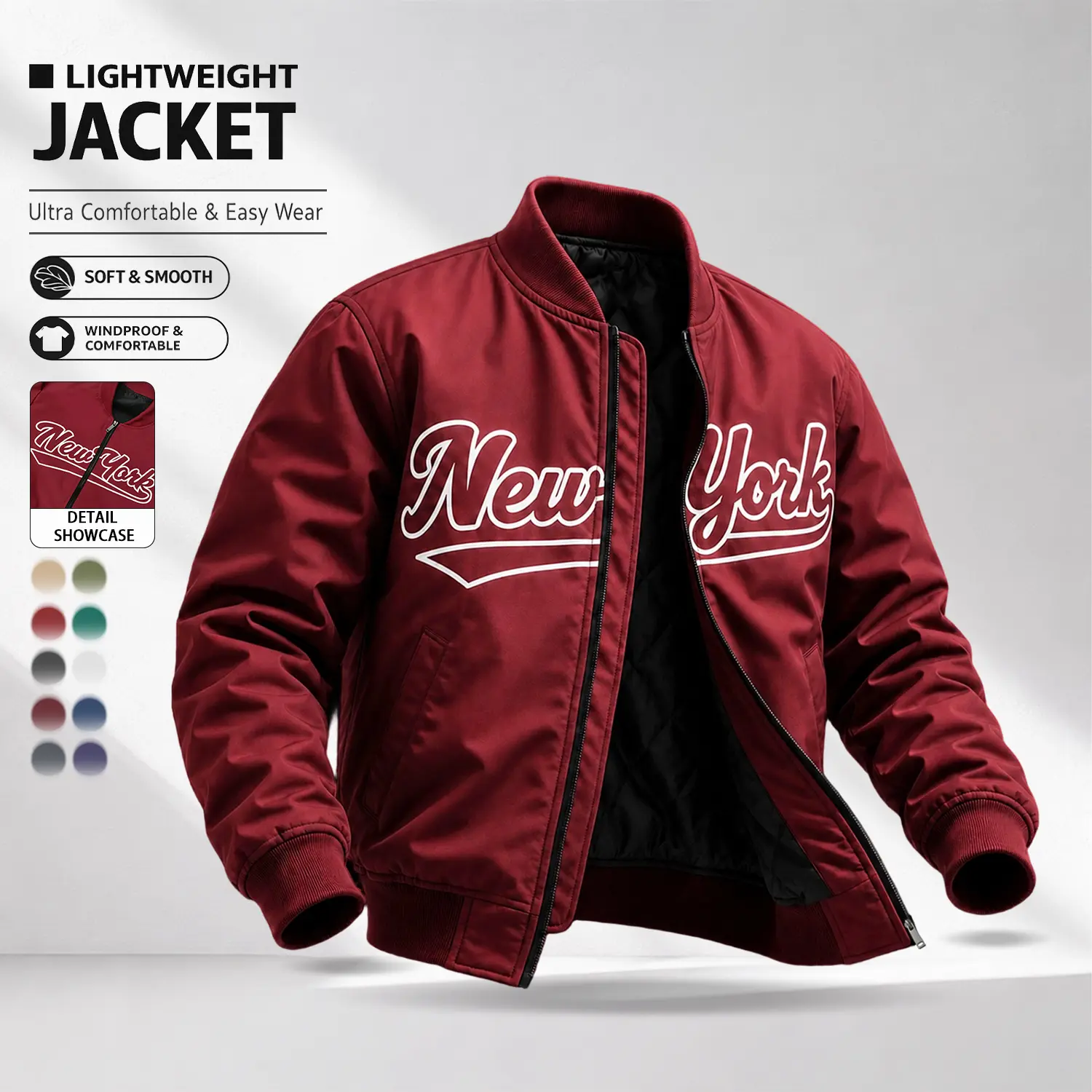 Men's New York American Retro Baseball Jacket | Wine Red Contrast Stand Collar Jacket, Classic "New York" Lettering Jacket, Versatile American Collegiate Style Top