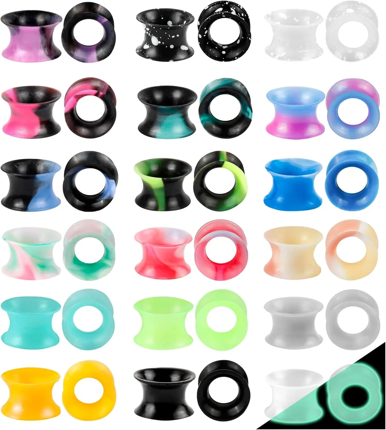 40Pcs Silicone Ear Gauges Flexible Ear Tunnels Gauges Soft Expander Stretching Ear Plugs Tunnels Colorful Double Flared Earring Piercings Jewelry for Men Women 2G-26mmGift.