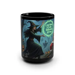 Witch Casting Spell on Santa Mug | 15oz Black Ceramic