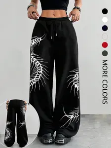 Women's Casual High-Waisted Wide-Leg Sweatpants, Casual Loose Pants, Centipede Pattern Design, Dark Punk Style Essential, Perfect for fashion enthusiasts who embrace unique styles and dark aesthetics
