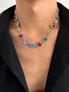 Luxury Color Gemstone Necklace Unisex, Party Wear Jewelry Accessory, Casual Style Alloy Chain, All Seasons Fashion, Daily Wear Necklace, Bling Necklace