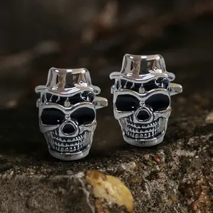 GTHIC Pirate With Hat Brass Skull Cufflinks Fashion Jewelry Accessory for Men Women Daily Wear