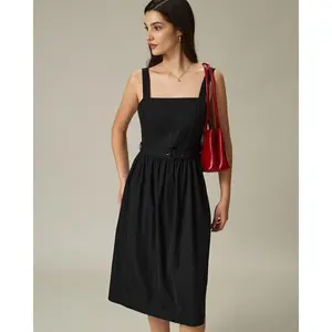 Black Square Neck Ruched Slip Midi Dress
