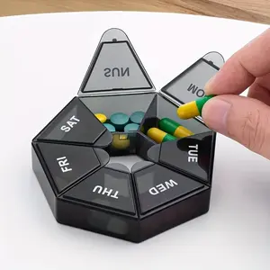 7 Day Pill Box, Pentagon Shape with Daily Dividers, Portable Travel Medicine Organizer, Multi-Functional Plastic Storage Case, Small Easy Carry