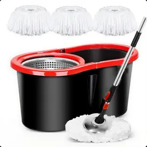 Virul Spin Mop and Bucket Set with 2pcs Mop Replacement Heads, Hands-Free Cleaning Black Bucket, Self-washing Dirtymop Water Cleaning Tools