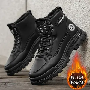 CORSANU SPORT 2025 Winter Men's Velvet  Boots Mid Top Waterproof Snow Shoes with Soft Bottom Zipper Plush Warm Design