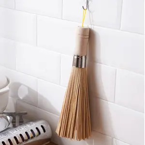 Long-handle bamboo pot brush, natural bamboo scrubber, does not scratch cookware, household cleaning brush for washing pots