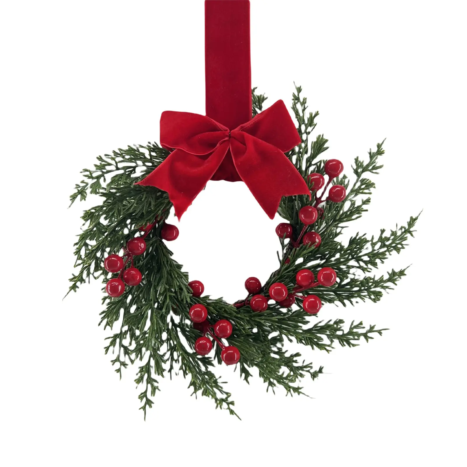 10 Inch Artificial Christmas Wreath Red Berry Wreath Handmade Winter Wreath with Bowknot Christmas Decoration for Front Door Home Indoor Outdoor Farmhouse Wall Window Xmas Holiday