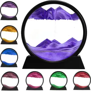 3D Dynamic Sand Art Liquid Motion, DIY Moving Sand Art Picture Round Glass 3D Deep Sea Sandscape in Motion Display Flowing Sand Painting Relaxing Desk Toys, Tabletop Decor, Gifts, Decorative Ornaments, Home/Bedroom/Bathroom Decoration