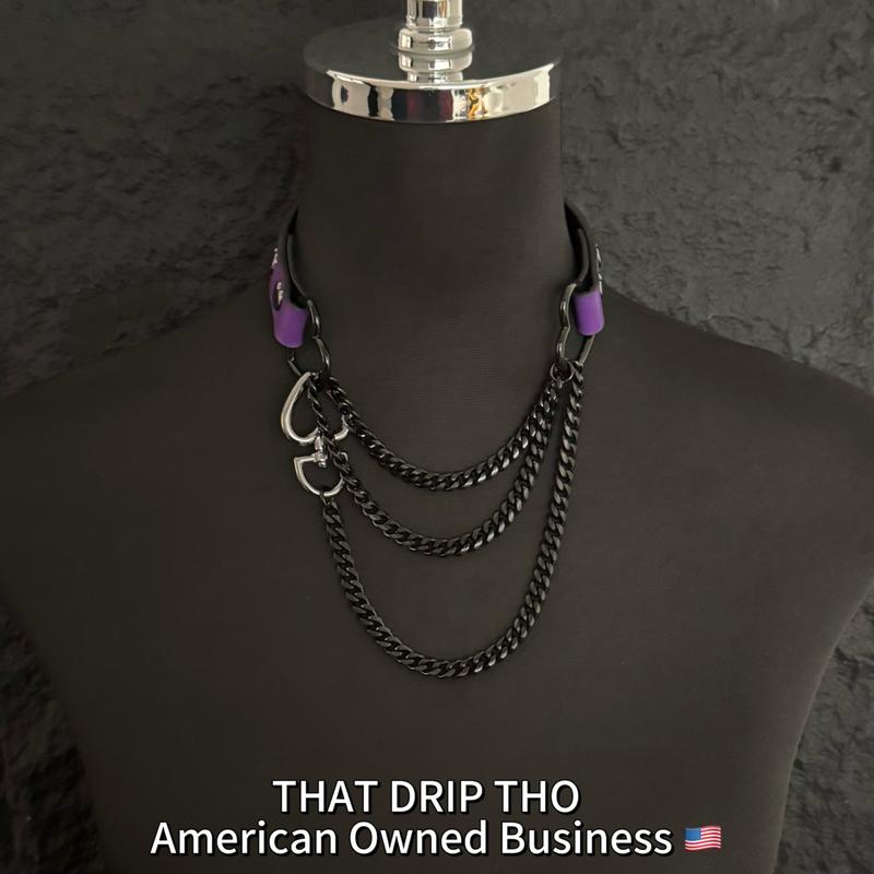 ThatDripTho Lucky Red Leather with Thick Chains, Movable Pulling Chain Daily Wear Leather Necklace Choker Punk, gothic-inspired accessories slipchaincollarwomen necklaces choking necklace male accessories gothic jewelry necklaces for women collar