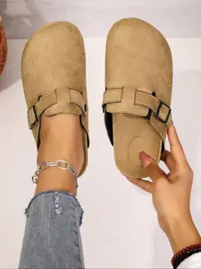 New Women's Open Toe All-Season Outdoor Slip-On Rubber Slippers, Casual Plain Color Lazy Shoes, Textile Upper, Less Than Ankle Height, Minimalist Casual Clogs