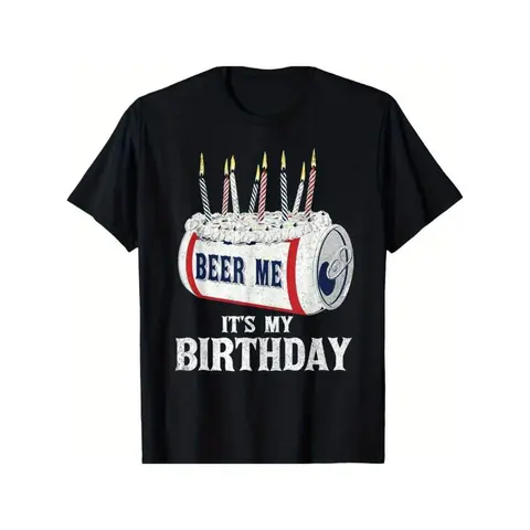 Summer t Shirts Beer Me It's My Birthday" Funny Party Tee - Comfortable Cotton Crew Neck Short Sleeve Shirt for Men, Perfect for Casual Outings & Sports