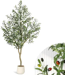 【Christmas Gift】7FT Faux Olive Tree Tall,Olive Trees Artificia Indoor with White Planter and Green Moss, Fake UV Resistant Artificial Tree,for Home Office Living Room Bedroom Stairs Foyer Decor Decorative Fruit