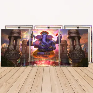 3 Counts Wooden Framed Canvas Painting, Majestic Elephant Deity Artwork, Exquisite Poster, Perfect Living Room Decoration, Modern Art, Fashion Family Poster, Wall Art Decoration, Waterproof Art