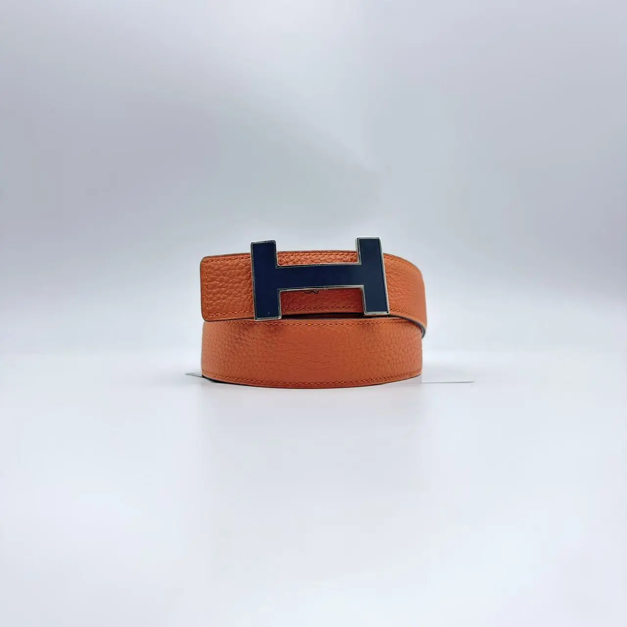 Pre-owned HERMES H Buckle Double Sided Orange & Light Brown Cowhide Belt, 32mm, 100*3.2cm, Q604
