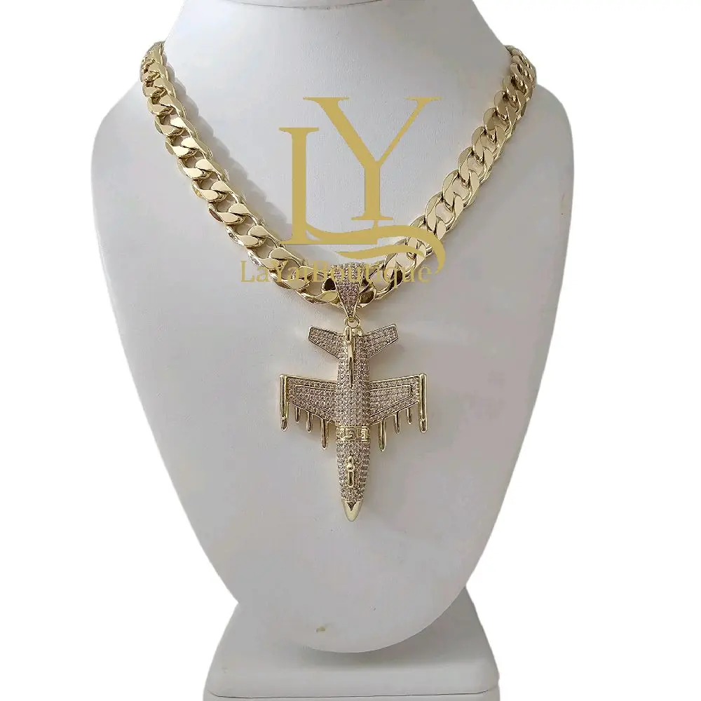 LaYaiBoutique #1696 Airplane Necklace and Pendant 14k Gold Plated High Quality