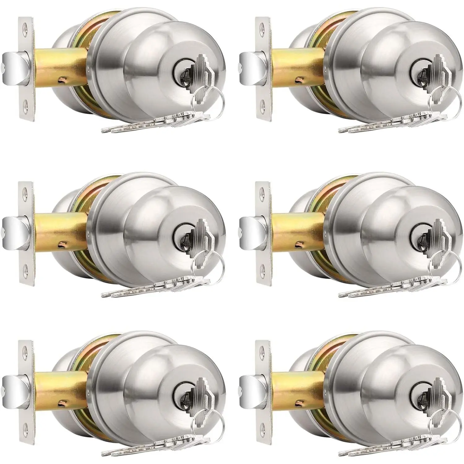 Brushed Nickel Entry Door Knobs Combo Pack, 6 Pack Keyed Alike Entrance Door Locks, Ball Door Knobs with Lock and Keys for Interior Exterior Doors