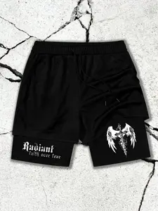"Radiance Reborn in Fear" print double-layer casual, breathable and comfortable men's graphic print shorts with drawstring elastic strap summer athleisure shorts Breathable Printed Shorts