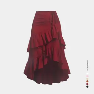 Women's Solid Color Woven Ruffled Hem Skirt, Boho Fashion Casual High Low Hem Skirt for Daily Holiday Vacation Wear, Ladies Bottoms for All Seasons