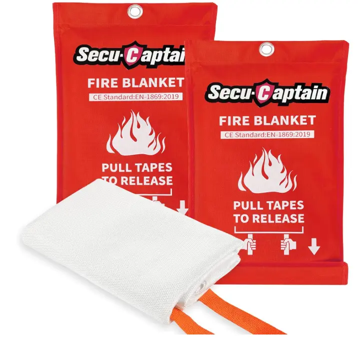 SecuCaptain Emergency Fire Blanket for Home and Kitchen - 2 Pack 40"x40" Flame Suppression Fiberglass Fire Blankets for House Camping Car Office Warehouse Emergency Survival Safety