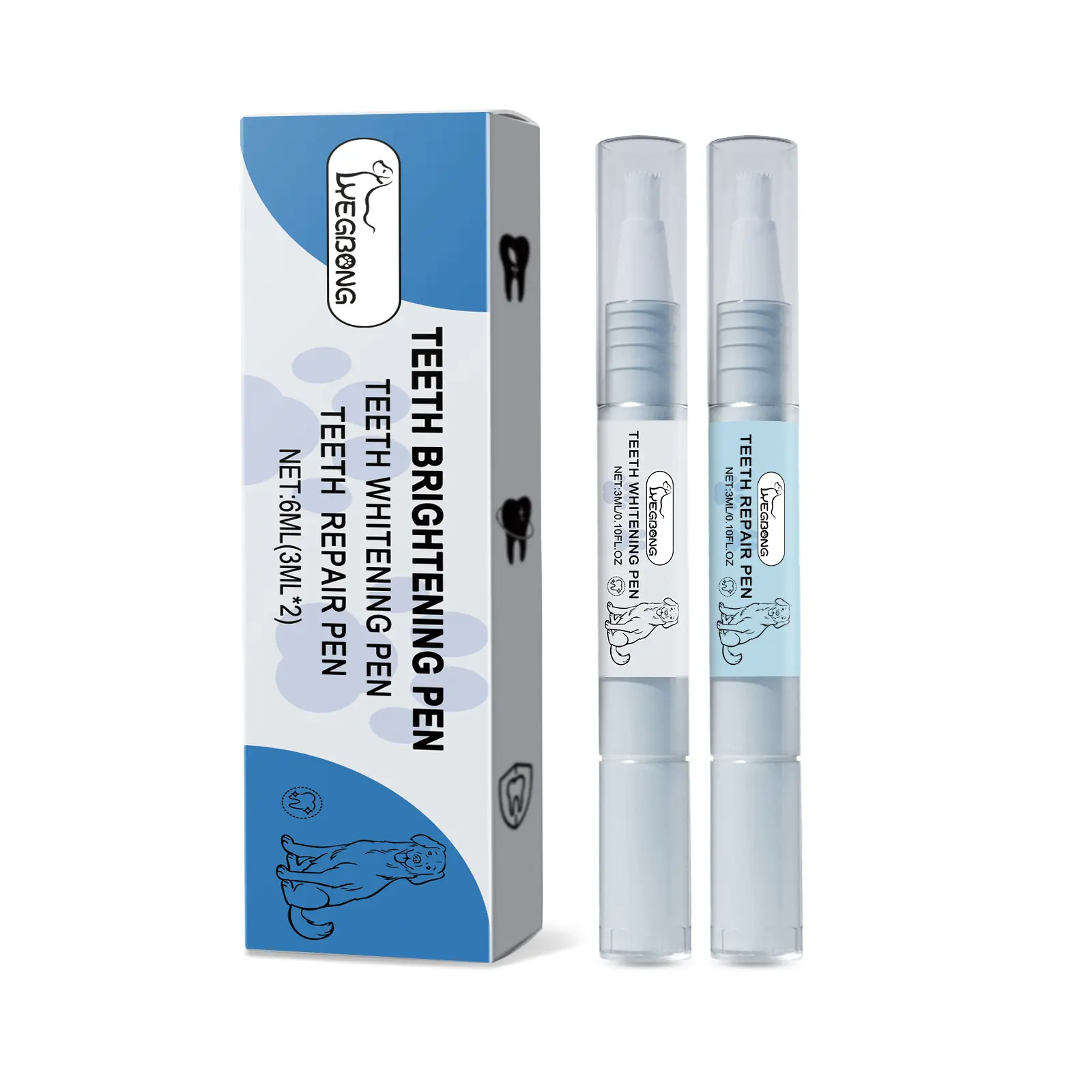 Yegbong Pet Teeth Whitening Pen Set, 30ml, with Silica, Hydroxyethyl Cellulose, Sodium Phytate for Plaque Removal, Dental Repair (Dog & Cat Oral Care Grooming Supplies for Whiter Teeth)