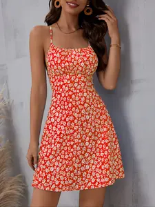 Elegant Floral Print Backless Dress for Women, Tie Waist Strap Design, Perfect for Vacation, Stylish Summer Wear