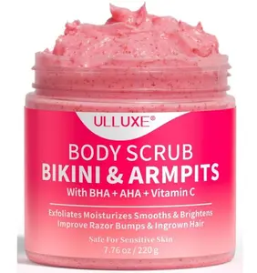 Bikini Area Exfoliator with 10% AHAs BHA & Vitamin C, Exfoliating Body Scrub for Ingrown Hair and Underarm Bumps, Dark Spots, Moisturize Brighten Soothe & Even Skin Tone, Sensitive Skin Safe, 7.76 oz
