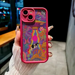 A Stylish Phone Case Featuring a Psychedelic UFO And Cow-Butterfly Wonderland Design TPU Case for iPhone 17 Pro Max 16 16e 15 14 Plus 13 12 Mini 11 Air X XS Straight Edge Drop-Resistant Rugged Durable Cover Shell Gift 2D printing Protection