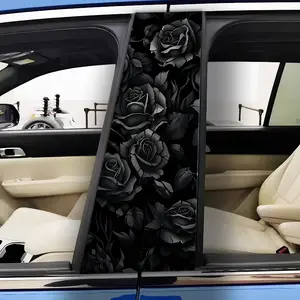 2-Piece Pack of Dark Shadow Rose Gothic Car Stickers - General Car Column Decorative Stickers, Designed for Small Vehicles, Waterproof and UV Resistant Carbon Fiber Door Film | Easy Installation Scratch Protection Film, Weather Resistant Decal for Cars