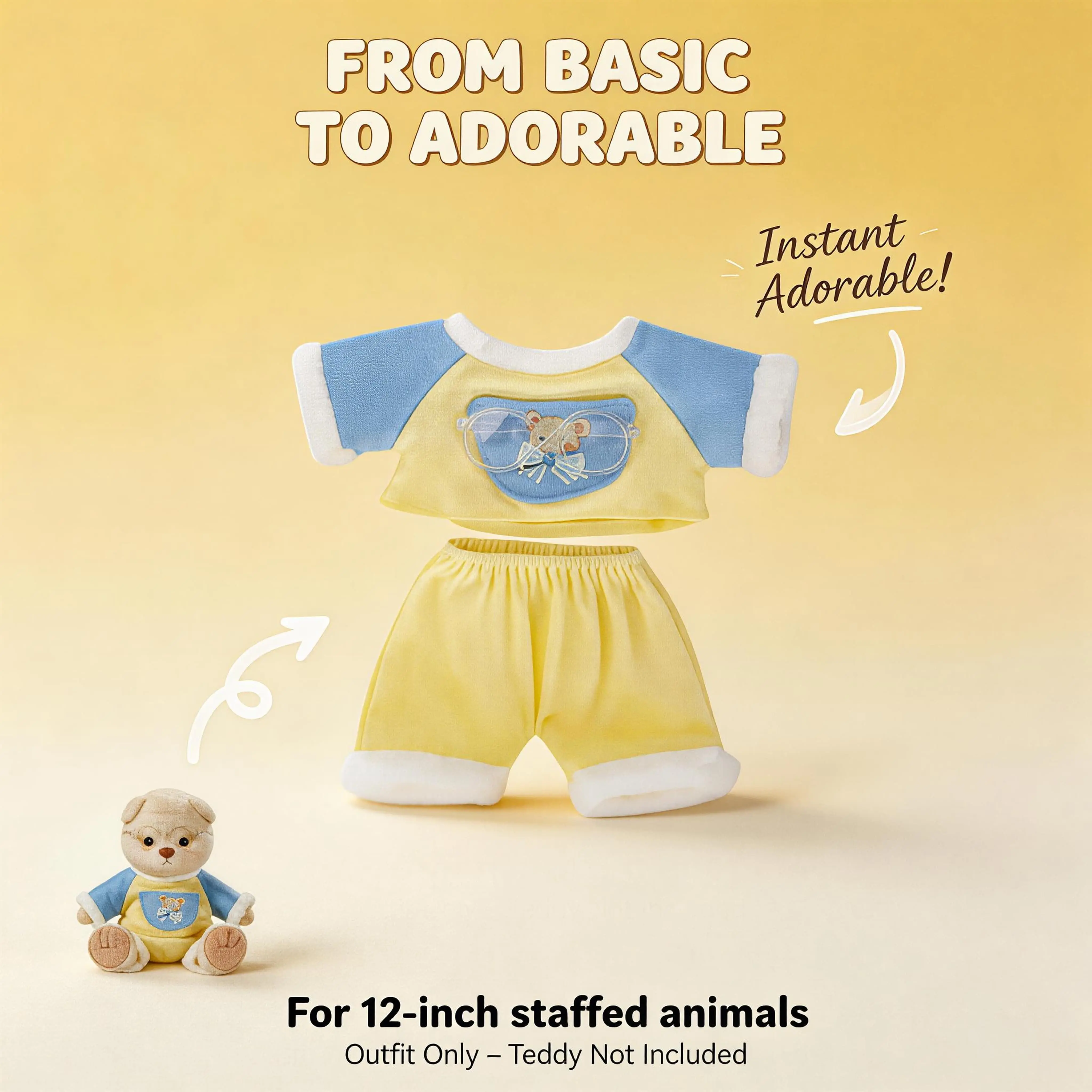 12-inch glasses print bear three-piece set