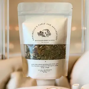 Annabelle's Table ReviTealize Energy & Focus Tea Blend - Sweet Herbal Tea with Yerba Mate, Siberian Ginseng, Ginkgo Biloba, Gotu Kola, Holy Basil, Lemongrass, Peppermint, Ginger, Honey, Orange - 2oz Bag