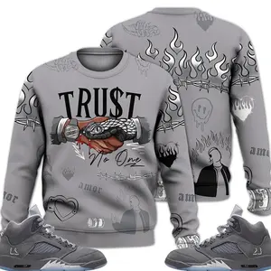 5 Wolf Grey Sweatshirt, Retro Wolf Grey 5s Outfits, Snake Trust No One Got Em Streetwear Unisex Sneaker Matching Shirts