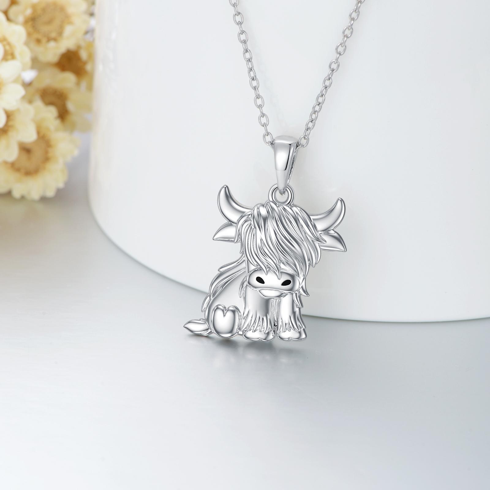 MEIDERBO Jewelry 925 Sterling Silver Cute Yak Plateau Cow Design Pendant Necklace, Animal Pattern Pendant Necklace, Fashion, Birthday Gift, Valentine's Day Gift