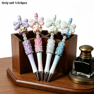 1/2/4 pcs cream themed bead ballpoint pen, cute girl series, acrylic cream bead with bow, high-value office and study bead pen, suitable for girls' gifts