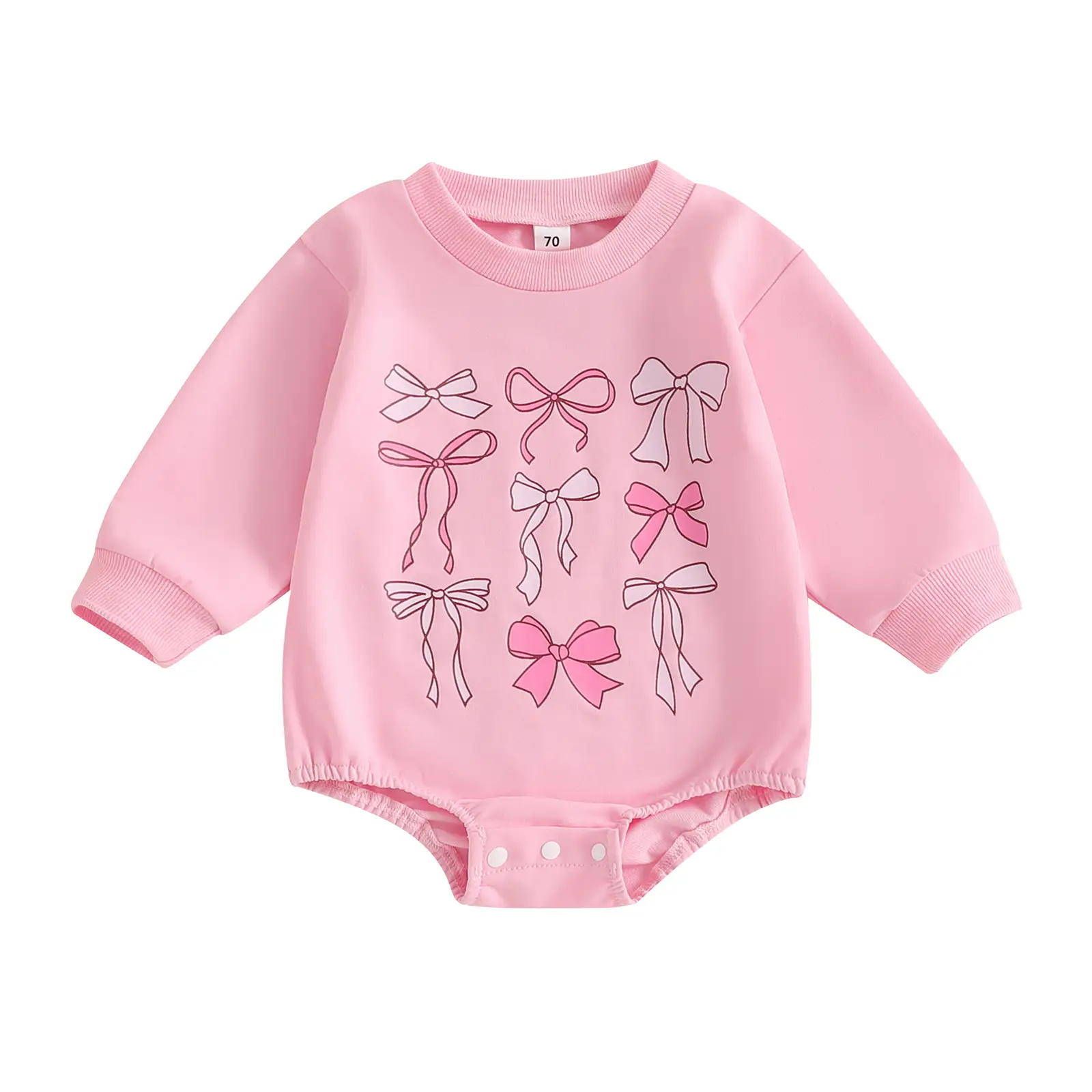 Infant Newborn Baby Girl Fall Winter Spring Outfit Long Sleeve Bow Print Bubble Sweatshirt Romper Clothes