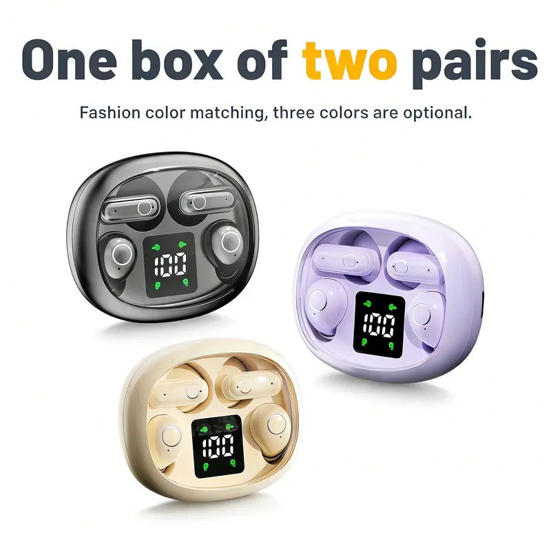 2 Pairs Wireless Bluetooth Earbuds, Tiny Invisible Waterproof Headphones with Mic, Mini Short-Handle Design for Sport, Sleep, Work Use, Invisible Earbuds