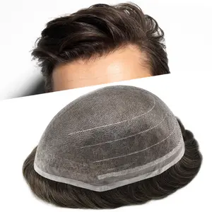 Full Swiss Super Welded Lace Mens Toupee US Stock Bleached Knots Front Hair System for Men Breathable Hair Replacement for Men