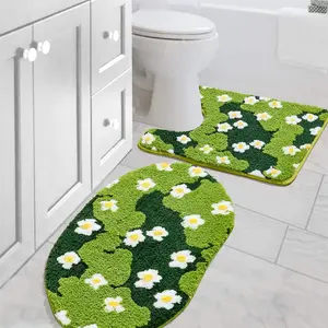 Moss Floral Bathroom Rugs Set 2 count, Non Slip Microfiber Green Grass  Bath Mat 20x32 + Contour Toilet Rug 20x24 Machine Washable  Absorbent, Cute Boho Aesthetic Bath Mat Set for Bathroom