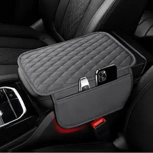 Center Console Cover, Upgraded Microfiber Leather  Arm Rest Cover with 2 Storage Bags, Universal Armrest Cover for  Storage Box  Interior Accessories Protector for  -Gray