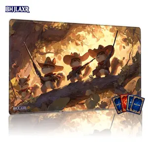 Autumnal Forest Cowboy Squirrels TCG MTG Playmat - 12x24in Non-Slip, Ideal for Family Card Game Gatherings, Perfect Gift for Card Game Enthusiasts