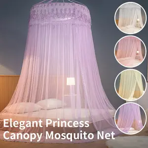 Summer Mosquito Net, Round Hanging Thin Mesh, Elegant Princess Lace Bed Canopy, No Installation Required, Large Size 100x280x1200cm
