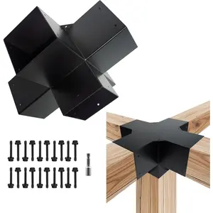 5-Way Pergola DIY Brackets Kit,-Woodwork Brackets for 4" x 4"(Actual:3.5"x3.5") Lumber,Black Bracket for Pergolas,Gazebos,Log Cabin W/(1 Pack)---