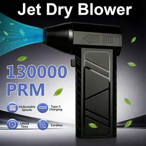 Cordless Turbo Air Blower with 130K RPM Strong Wind - Rechargeable Brushless Jet Fan, Compact Handheld Blower for Car Interior, Computer Dust Cleaning, Snow Clearing, BBQ Ash, Pet Hair & Daily Cleaning