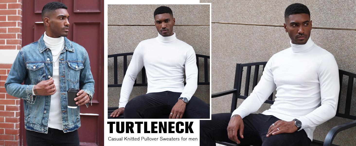 COOFANDY Men's Knitwear Slim Fit Turtleneck Sweater Casual Basic Knitted Long Sleeve Pullover Sweater Gift Ideas