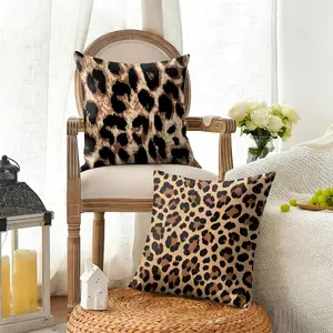 Leopard print fashion Cushion Cover Summer Linen Pillow Case Breathable Eco-Friendly Natural Fabric Cushion Cover, Double-Sided Print Decorative Pillow Cover with Invisible Zipper, Durable Sofa Couch Pillowcase for Living Room Home Decor
